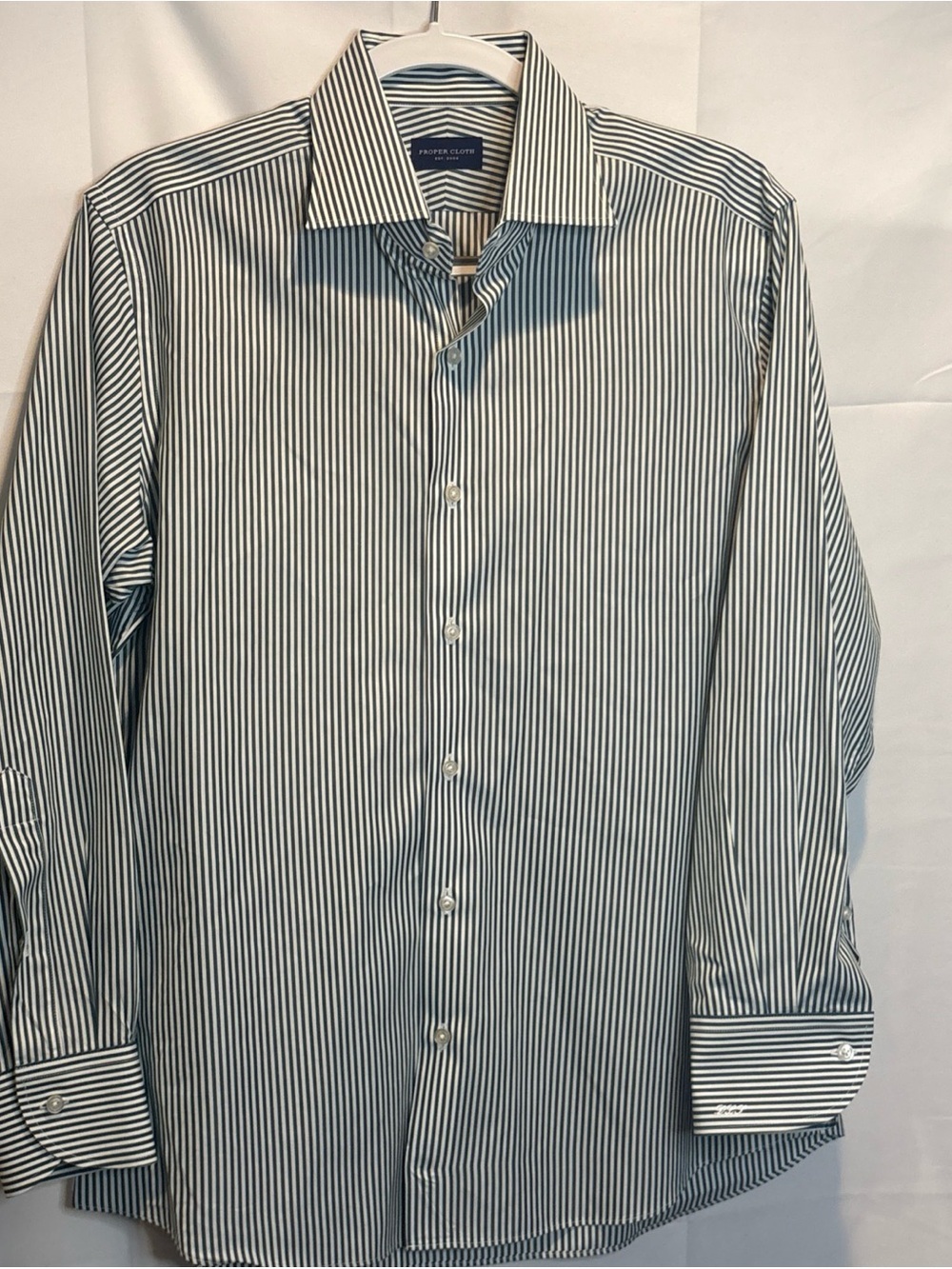 Proper Cloth Men's Green Stripe Dress Shirt Wrinkle Free 16-32